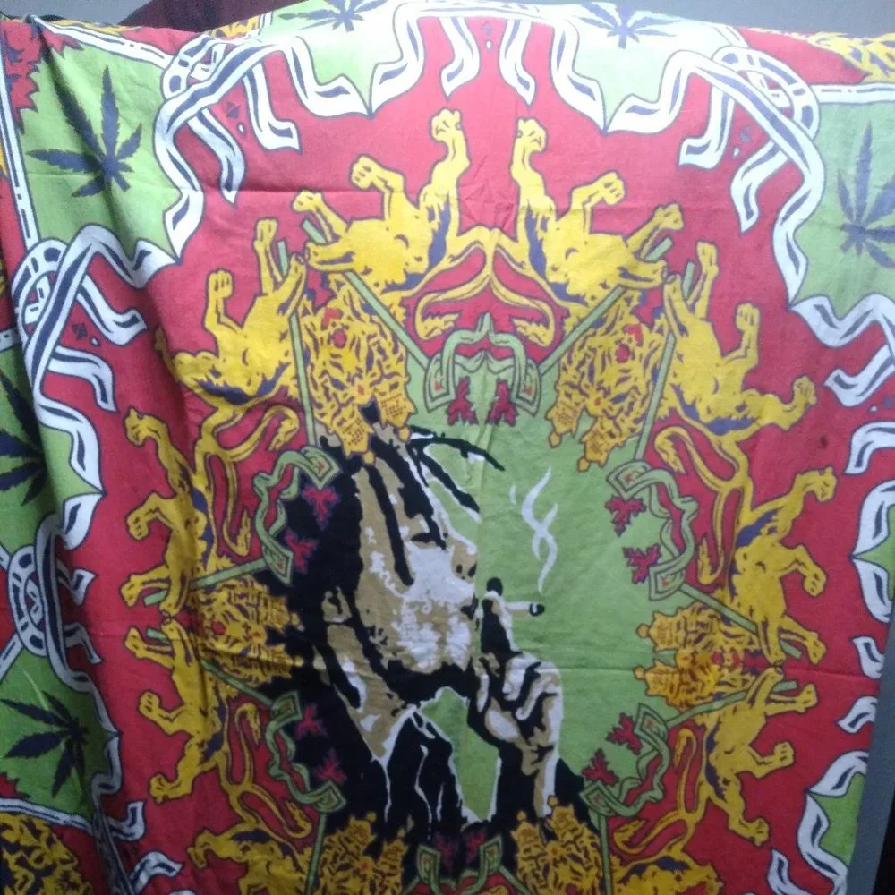 Bob Marley Cannabis Marijuana Smoke Joint Mandala Tapestry LARGE
